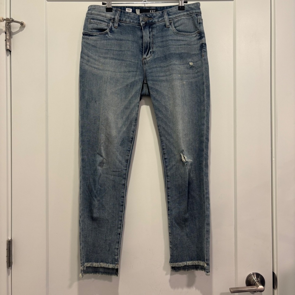 KUT from the Kloth Catherine Boyfriend Jeans Distressed Frayed‎ Hem Blue Size 4